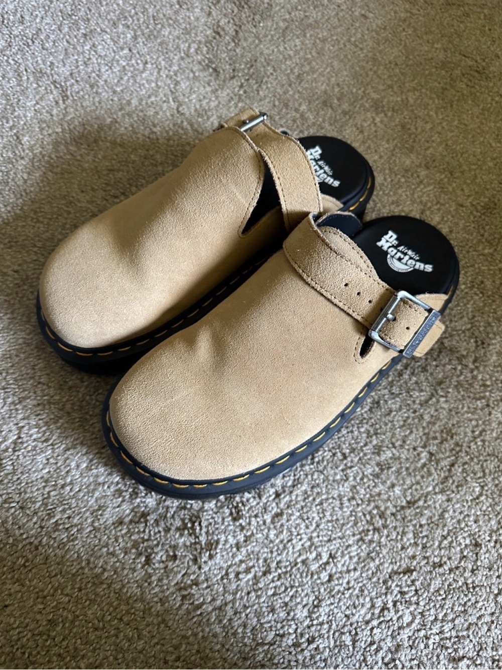 Dr. Martens Beige Zebzag Suede Slip-On Clog with Buckle - Picture 5 of 9